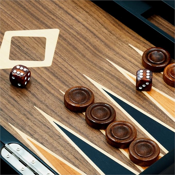 Woodronic 17" Wooden Backgammon Set for Adults, Folding Classic Board Game, Best Strategy Game and Smart Game of Tactics, Walnut Mahogany Case