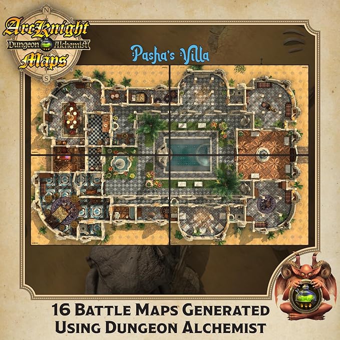 Arcknight Desert Adventures Roleplaying D&D Battlemaps; 16 Modular RPG Maps in 8 Double-Sided Pages, 1" Square Grid, Modular & Versatile Design for Tabletop Gaming - for Dungeons & Dragons & More