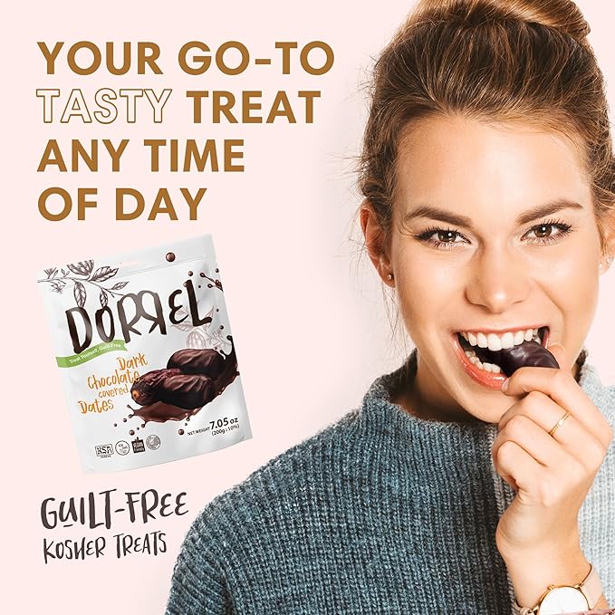 DORREL - Belgian Dark Chocolate Covered Medjool Dates, High Energy Vegan Choco Snack Delicious, Kosher & Non-GMO, Pack of 3 Chocolate Covered Dates, 7.05 oz / 200 g Ea