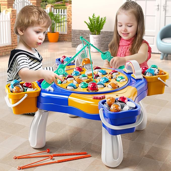 Magnetic Fishing Game Toys Kids 3-5, Including 48 Fishes and 8 Fishing Poles Rotating Board Game with Music, Party Game Toys for Kids Age 3 4 5 6 7 8 and Up