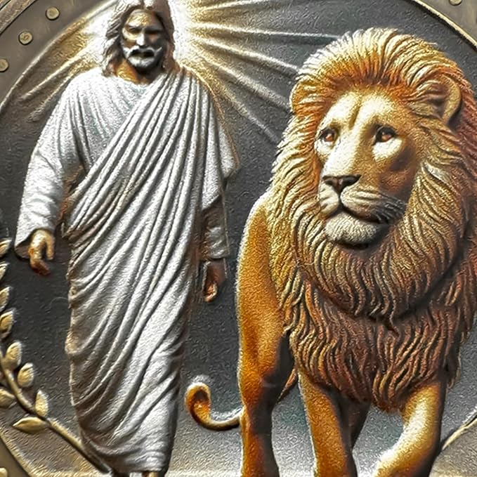 Walking Jesus Lion Religious Coin | Inspirational Bible Verse Medallion | Faith-Based Gifts for Spiritual Encouragement for Men & Women