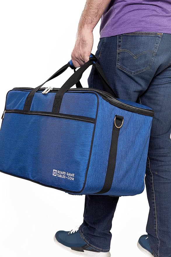 Board Game Bag - Fits 7 Standard Boxes - Carry With Backpack/Shoulder Strap/Luggage Slip - Padded For Protection - Duffle Bag For Travel Or Game Night - Pocket For DND Accessories (Royal Blue)