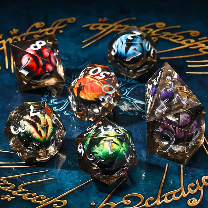 Polyhedral D&D Dice Set,Liquid Core Dragon Eye Dice for Dungeons and Dragons TTRPG