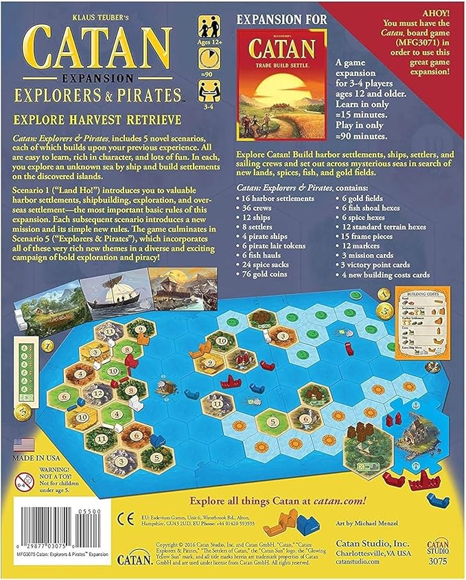 CATAN Explorers & Pirates Board Game Expansion - Set Sail on Epic Adventures! Strategy Game, Family Game for Kids and Adults, Ages 12+, 3-4 Players, 90 Minute Playtime, Made by CATAN Studio