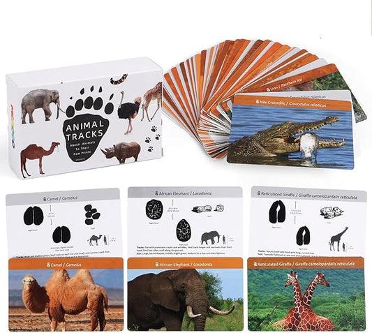 MEROCO Safari Animal Tracks Cards Game,Animal Flash Cards,Animal Tracks Matching Game,Kids Science Learning Educational Toys Homeschool Preschool Autism Learning Materials