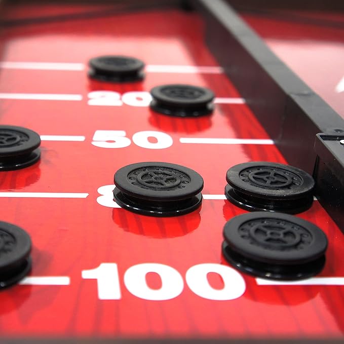 Franklin Sports Shuffleboard and Sling Puck Game - Slingshot Hockey and Shuffleboard Set with Pucks and Game Boards - 8 Mini Pucks and Slings Included