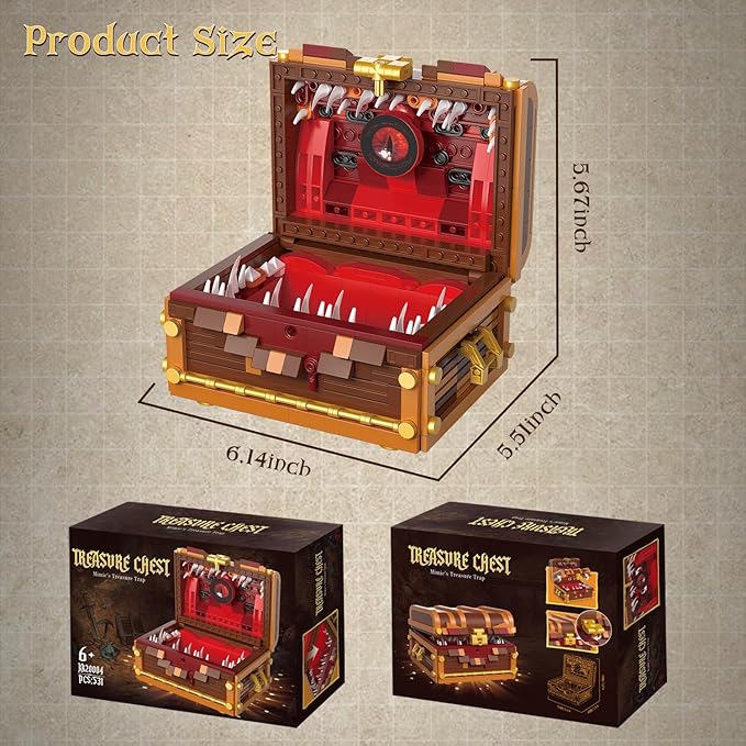 Mimic Chest Building Sets, Monster Dice Storage Box that Holds Up to 3 Polyhedral Dice Sets. Ideal for Dragons Board Game Gifts for Adults and Kids, Compatible with Lego Sets, 531pcs