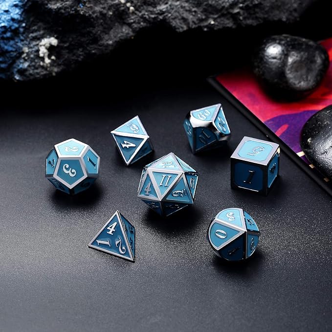 DnDnD Glowing DND Metal Dice Set,Luminous Blue Metal Dice for Role Playing Game Dungeons and Dragons RPGs and Other Table Games
