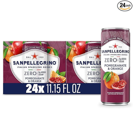 Sanpellegrino Zero Grams Added Sugar Pomegranate & Orange Italian Sparkling Drink, 24 Pack Of 11.15 Fl Oz Cans, Sanpellegrino Italian Sparkling Drinks, Low-Calorie Fruit Juice Beverages
