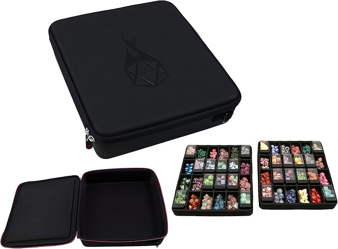 Forged Dice Co. Double Dice Tray Dice Case - Holds 40 Plastic Dice Storage Cubes or 14 Dice Per Section up to 560 Total Dice - Dice Tray and Display Case Compatible with Chessex Cubes and DnD Dice