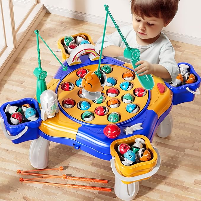 Magnetic Fishing Game Toys Kids 3-5, Including 48 Fishes and 8 Fishing Poles Rotating Board Game with Music, Party Game Toys for Kids Age 3 4 5 6 7 8 and Up