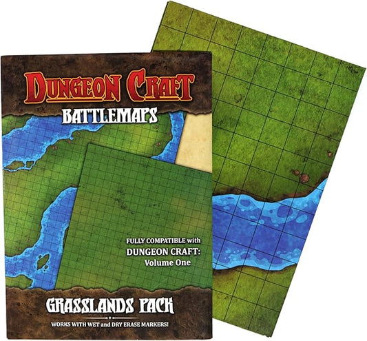 DUNGEON CRAFT Battle Map for DND & RPG – Double-Sided Gloss Laminated 24"x33" Mat with 1" Grid – Wet/Dry Erase Tabletop Terrain – Grasslands Pack
