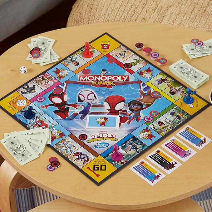 Monopoly Junior: Marvel Spidey and His Amazing Friends Edition Board Game for Kids Ages 5+, with Artwork from The Animated Series, Kids Board Games (Amazon Exclusive)