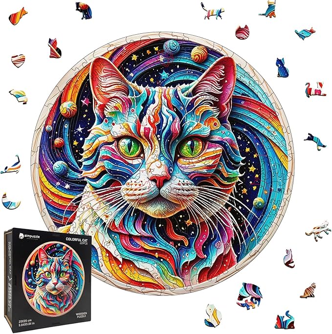 Wooden Puzzle for Adults – Unique Cat-Shaped Jigsaw, Animal Desgin Brain Teaser for Kids & Teens, 200 Pieces, 10"x10", Ships as Whole Puzzle Board (No Loose Pieces), Gift-Ready Box, Fun Family Game,