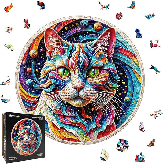 Wooden Puzzle for Adults – Unique Cat-Shaped Jigsaw, Animal Desgin Brain Teaser for Kids & Teens, 200 Pieces, 10"x10", Ships as Whole Puzzle Board (No Loose Pieces), Gift-Ready Box, Fun Family Game,