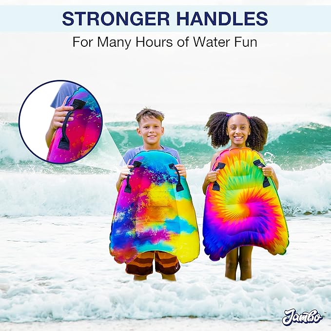 JAMBO Inflatable Surf Body Board with Handles, Boogie Board for Beach, Surfing Swimming Floating Surfboard Boards, Pool Floats Pool Beach Toy for Kids (Water Color Bodyboard) - 1 Pack