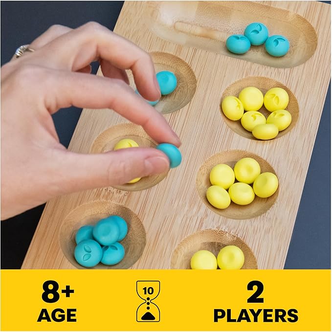 Mindful Classics, Mancala Board Game Made from Bamboo & Recycled Plastic for Earth Day, Eco-Friendly Products for Adults and Kids Ages 8 and up