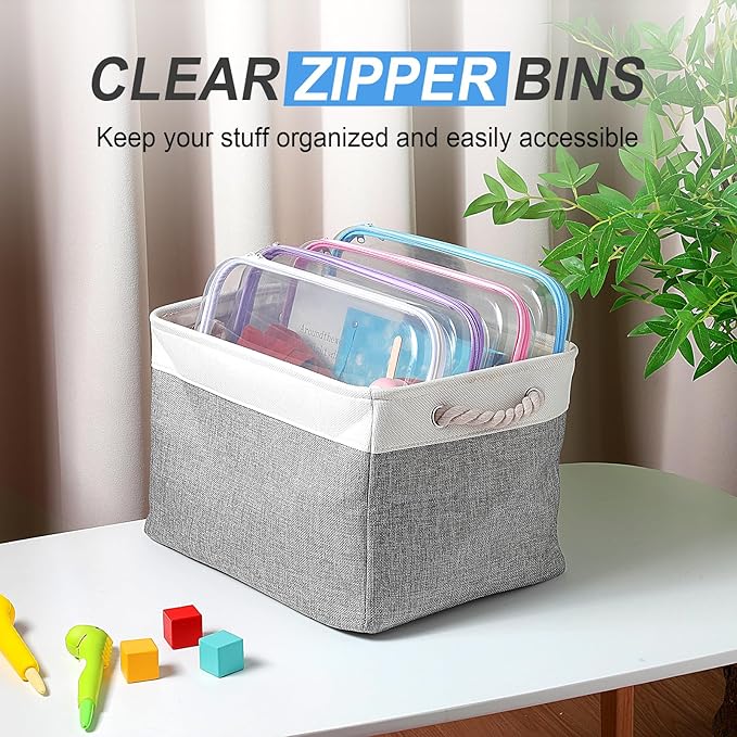 Hoolerry 4 Pcs Hard Clear Zipper Case Transparent Cases for Snacks Makeup Bag Plastic Storage Box Containers for Building Blocks, Puzzles, Cosmetics(Multicolor,13.8 x 11.8 x 2 in)