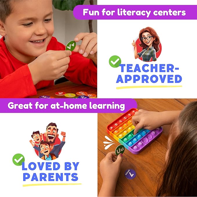 The Fidget Game ABC Bingo, Games for Kids - Six Educational Alphabet Bingo Popping Mats for Preschool, Toddlers, Kindergarten - Learning Activities for 2-6 Players 3+ Years