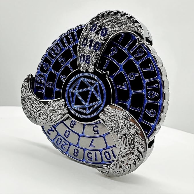 D&D Themed Fidget Spinner, dice Spinner, D4,D6, D8, D10, D12,D20,D% 7-in-1 Metal dice, Perfect for D&D Dungeons and Dragons, RPG and Pathfinder Role Playing Games (Black Blue)