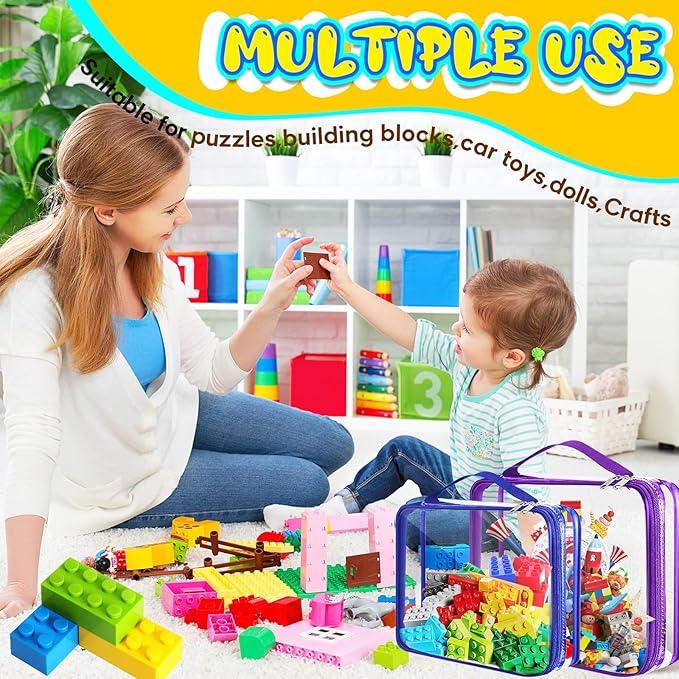 AOBOPLE 6 Packs Toy Storage Bags with Zipper,2 Size Clear Toy Organizer Bags,Waterproof Lego Organizers and Storage,Toy Bags for Board Games,Building Blocks,Puzzles,Kids Books