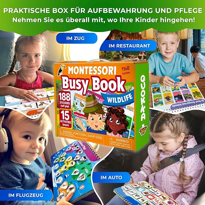 QUOKKA Montessori Busy Book for Ages 4-8 - Pre K Toddler Learning Activities for Homeschooling - My Preschool Busy Book for Toddlers 3-5 - 15 Kids Educational Animal Activities