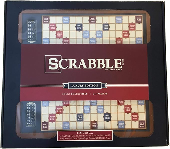 WS Game Company Scrabble Trophy Luxury Edition with Rotating Wooden Game Board