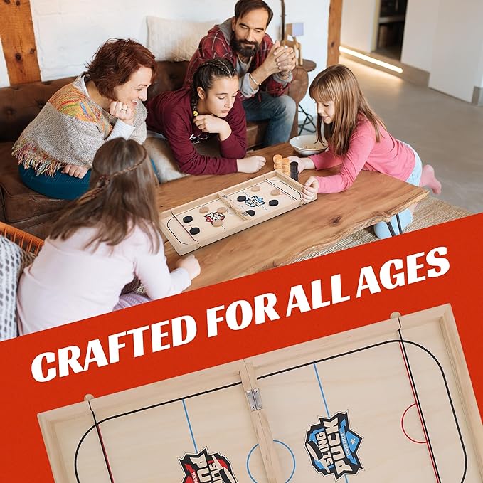 Fast Sling Puck Table Board Game I Wooden Family Indoor Two Player, Table Games for Family - Top Hockey for Adults & Kids, Competitive Parties for Fun