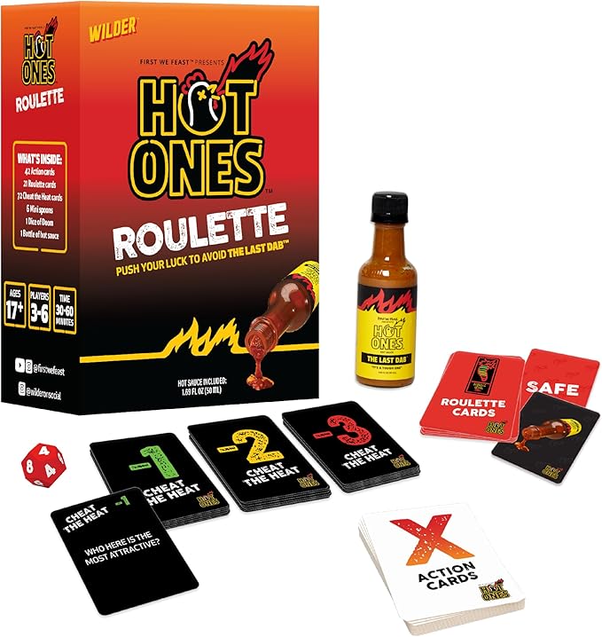 Wilder Hot Ones Roulette – Hot Sauce Included – A Push Your Luck Party Game