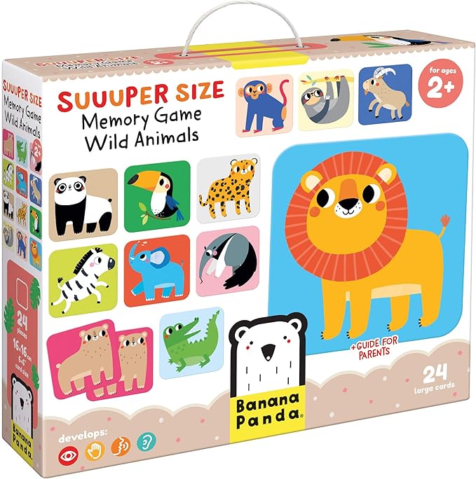 Banana Panda Suuuper Size Memory Game - Wild Animals - Classic Toddler Game includes 24 Extra-Large Cards - Play Matching Games, Use as Flashcards, for little kids ages 2-4 years
