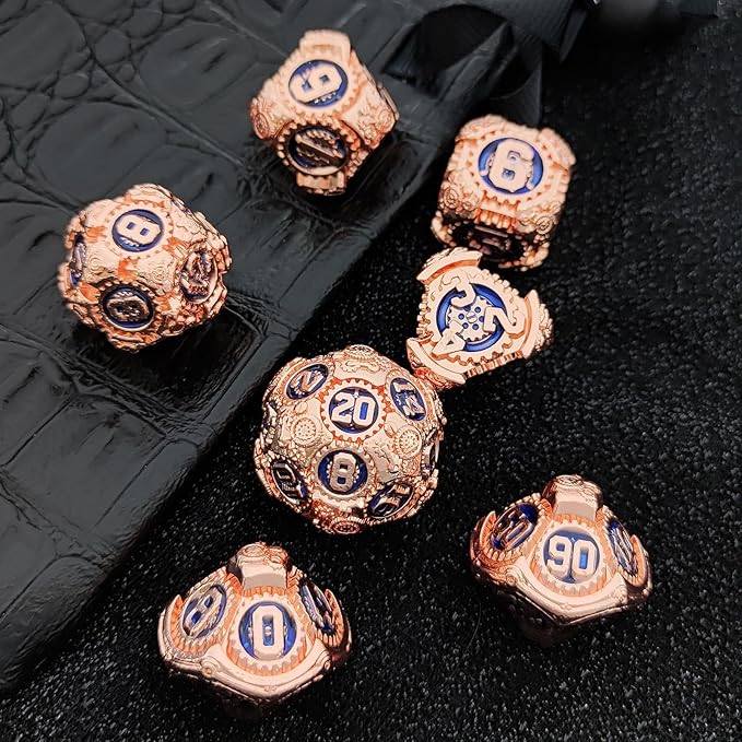 Geakeeper Construct D&D Dice, Metal DND Dice Set, 7Pcs Polyhedral Dragon Metallic D&D Dice with Gift Case for Dungeons and Dragon Game, RPG Role Playing Table Game Gifts (Red Copper Blue)