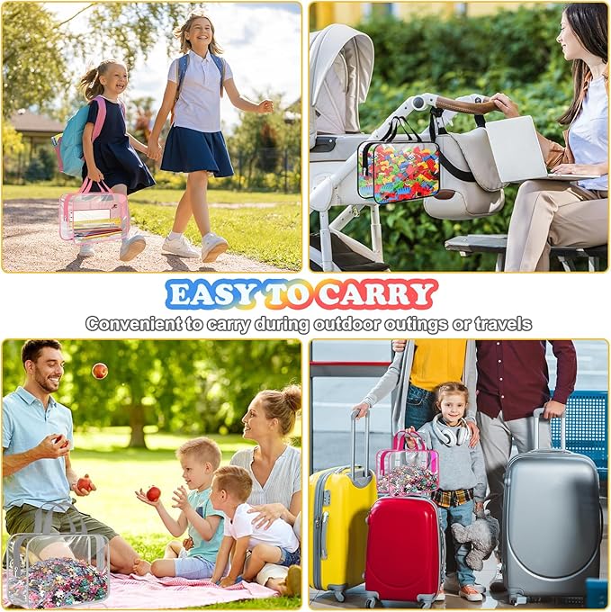 AOBOPLE 6 Pack Toy Storage Bags with Zipper, Reusable Clear Toy Organizer Bags with Labels PVC Board Game Storage for Travel Organizer Building Blocks, Puzzle,6 Colors (11.8x8.7x3.9in)