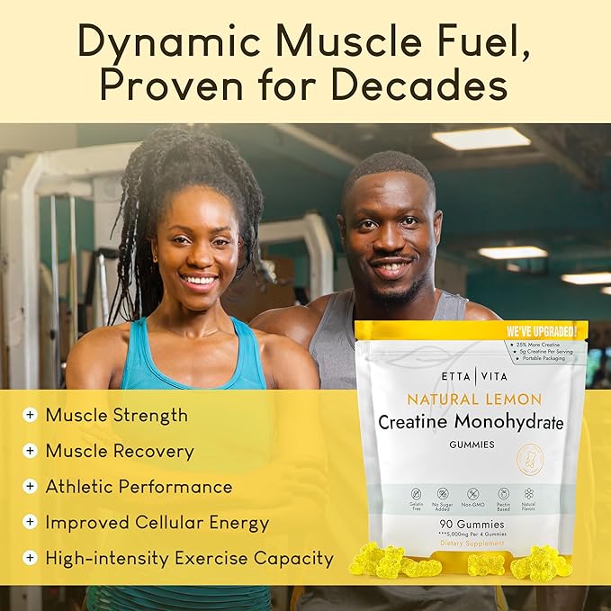 Sugar-Free Creatine Monohydrate Gummies 5gram per Serving, Potent Creatine Gummies for Men & Women, Supplement for Muscle Support, Cellular Energy & Cognitive Function, Gluten-Free