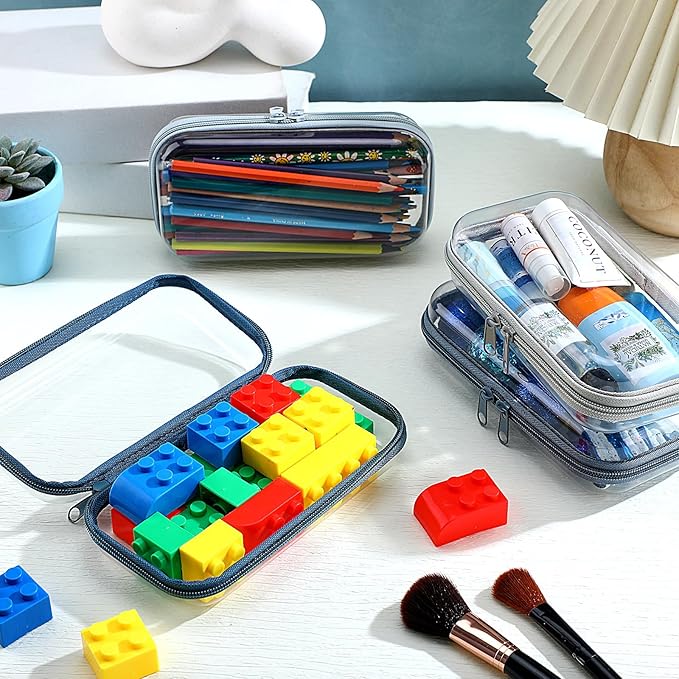 Hoolerry 4 Pcs Hard Clear Zipper Case Transparent Cases for Snacks Makeup Bag Plastic Storage Box Containers for Building Blocks, Puzzles, Cosmetics(Morandi,7.5 x 3.9 x 2 in)