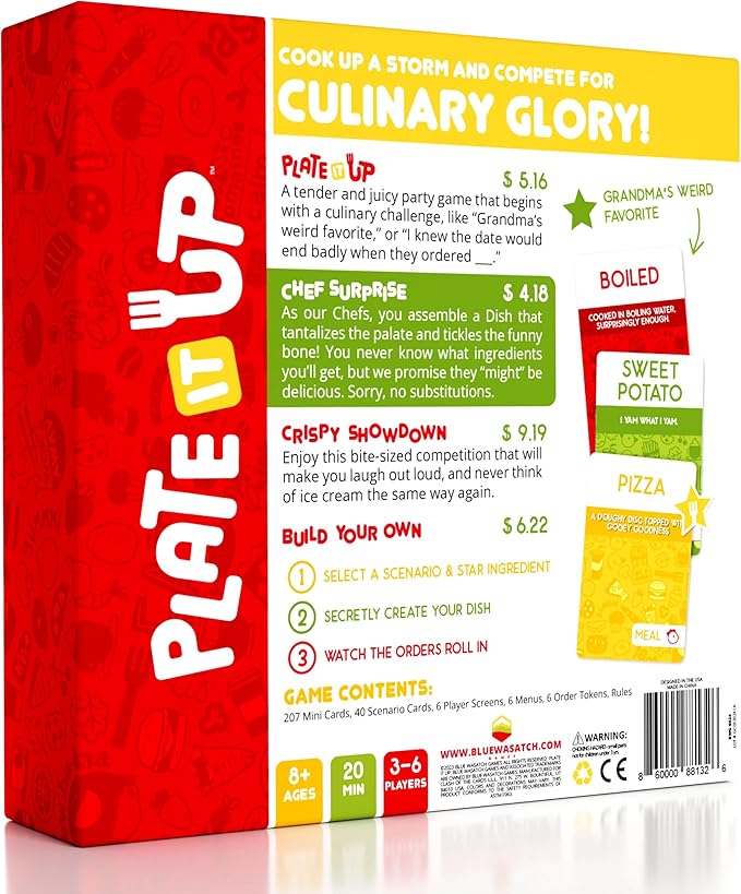 Blue Wasatch Games Plate It Up - A Foodie Party Game | Mix Ingredients and Make Crazy Dishes | Includes Over 350 Foods and Fun Scenarios | Ages 8+ | 3-6 Players | 20 Min to Play