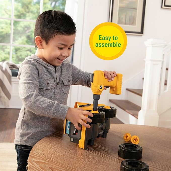 Build-A-Buddy John Deere Dump Truck Toy - Buildable Dump Truck Take Apart Toys with Toy Drill - AA Batteries Included - STEM Building Toys - Yellow - Construction Toys for Kids Ages 18 Months and Up
