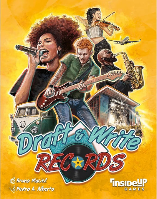 Draft & Write Records - Music Board Game, Card Drafting, Draft Your Band, Tour The World, Top The Charts, Age 10+, 1-6 Players