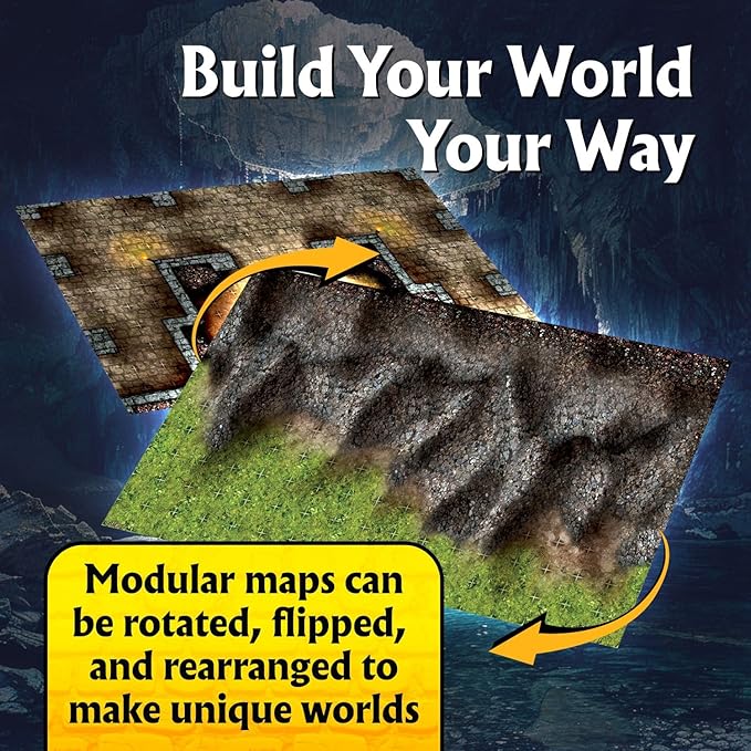 Arcknight The Winding Caverns Roleplaying Battlemaps; 16 Modular RPG Maps in 8 Double-Sided Pages, 1" Square Grid, Modular & Versatile Design for Tabletop Gaming - for Dungeons & Dragons & Pathfinder