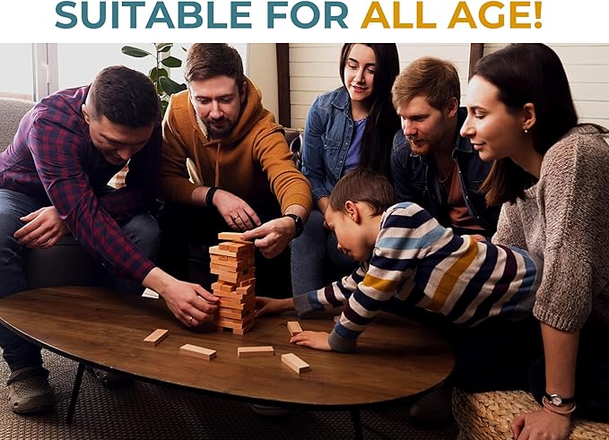 BSIRI Wood Tumbling Tower - Ideal for Party, Kids Games, Building, Camping, Outdoor Games for Adults and Family, Classic Stacking Block for Challenging Your Skills.