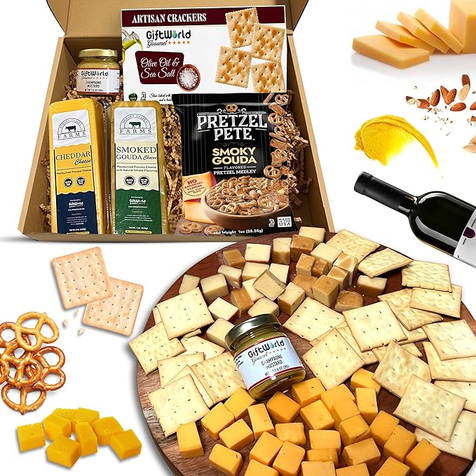 Cheese Gift Baskets Assortment Bundle with 5 items - Gourmet Food Gifts for Men and Women, Food for Charcuterie Board, Cheese Sampler for Corporate and Family Occasions