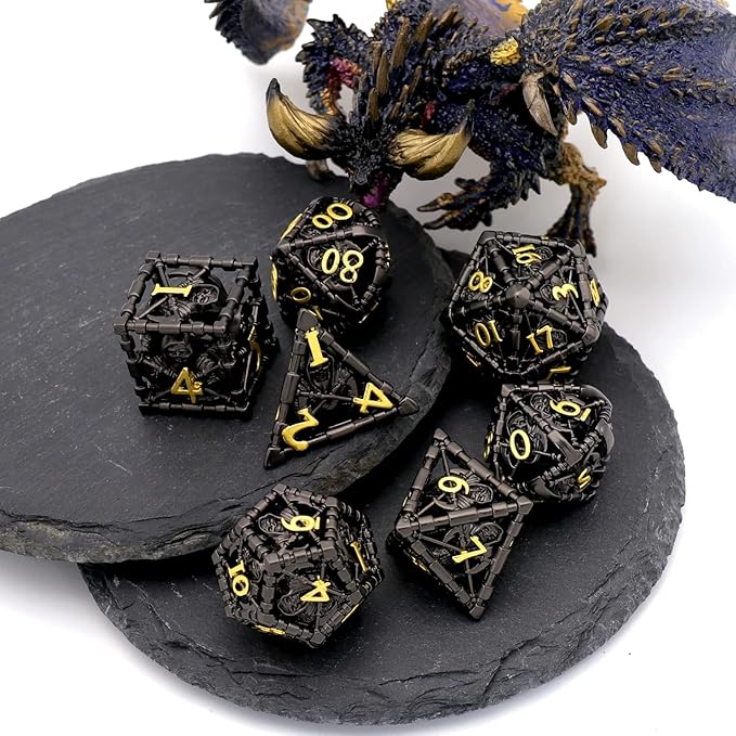 DND Dice, Dungeons and Dragons Dice Metal Polyhedral Dice Set Role Playing D&D Dice HNCCESG Hollow Grim Reaper Gaming for RPG Table Game (Black)