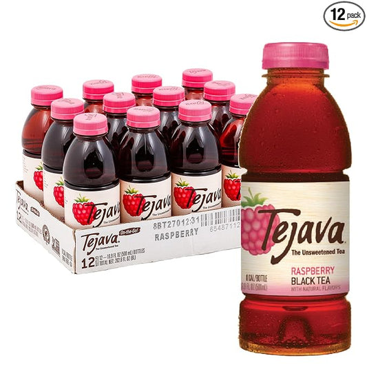 Tejava Unsweetened Raspberry Black Iced Tea, 16.9oz PET Bottles, Award Winning, Non-GMO-Verified, from Rainforest Alliance-Certified farms (12 Pack)
