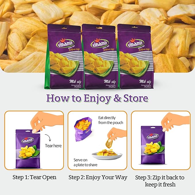 Vinamit Dried Jackfruit Chips | Vacuum Fried Dried Jackfruit | 8.8 oz Bag | Naturally Sweet & Crispy | Gluten-Free, Vegan, Non GMO | High Fiber Snack | Perfect for Gifting, Travel, Clean Eating