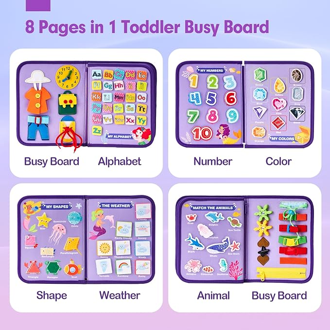 hahaland Busy Board Montessori Toys - 3 Year Old Girl Gifts Bithday Gift Ideas - 8 in 1 Preschool Learning Activities - Christmas Toddler Stocking Stuffers Gifts