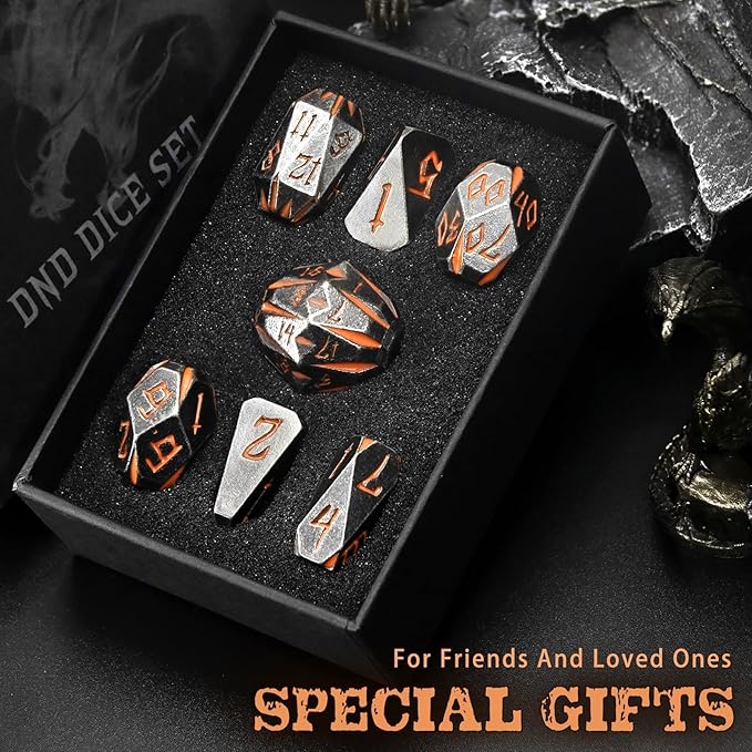 DND Metal Dice Set, ZHOORQI 7 Pcs Polyhedral Dice, Perfect for Dungeons and Dragons, RPG Role Playing Games - Unique Cool Dice with Stonehenge Themed Design for Game Gifts（Rusty Orange）
