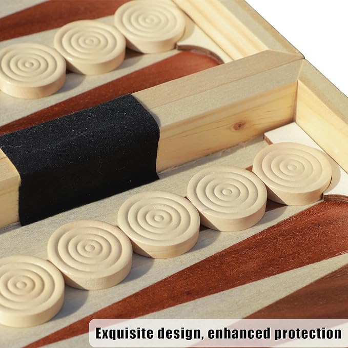 15.7 Inch Backgammon Sets, 3 in 1 Premium Wooden Game Sets,Including Checkers, Chess, and Backgammon for Adults and Kids
