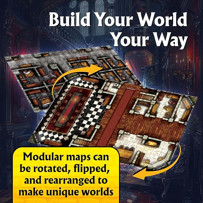 Arcknight The Highborne Manor Roleplaying Battlemaps; 16 Modular RPG Maps in 8 Double-Sided Pages, 1" Square Grid, Modular & Versatile Design for Tabletop Gaming - for Dungeons & Dragons, Pathfinder