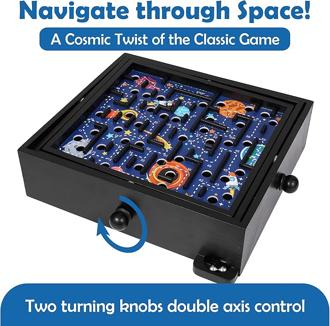 STERLING Games Wooden Labyrinth Space Shuttle Theme Tilt Maze Game with Marble Ball and 60 Waypoints for 6 Years Up, 13.5" x 13" Board