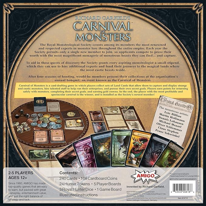 AMIGO Games Richard Garfield's Carnival of Monsters - Deck Building & Set Collecting Board Game - Explore Magical Lands & Capture Exotic Beasts 240 Cards | Ages 12+ | 2-5 Players