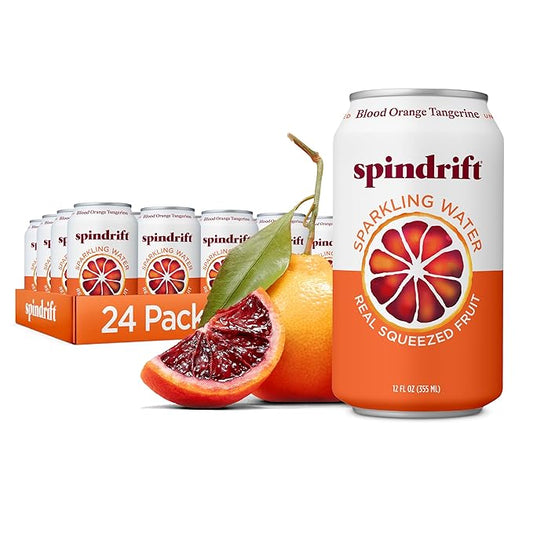 Spindrift Sparkling Water, Blood Orange Tangerine Flavored, Made with Real Squeezed Fruit, 12 Fl Oz Cans, Pack of 24 (Only 12 Calories per Can)